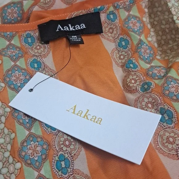 NWT Aakaa Medium LONG Two Layer Elegant Multicolor Maxi Dress - Picture 2 of 6